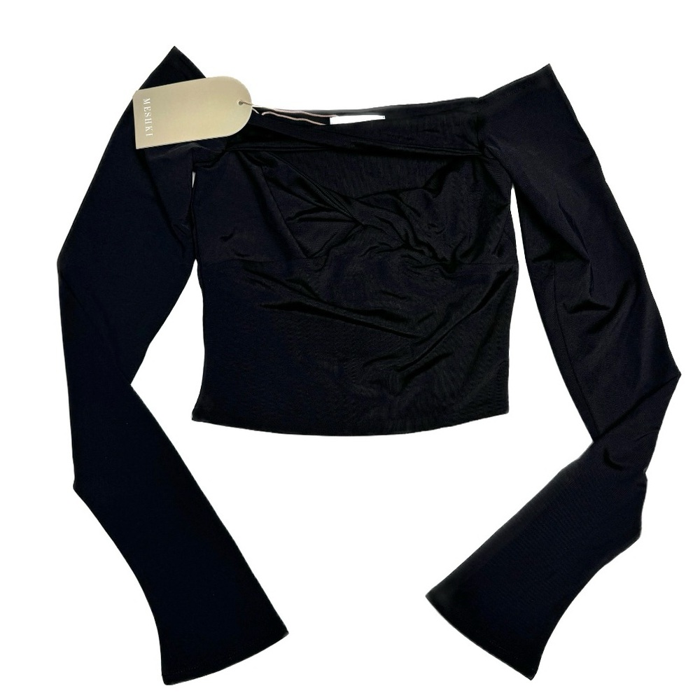 Meshki Black Long Sleeve Off-Shoulder Top